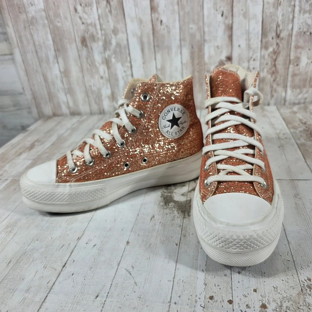 Converse Chuck Taylor All Star Move Rose Gold Glitter Platform Sneaker 570984C 7
